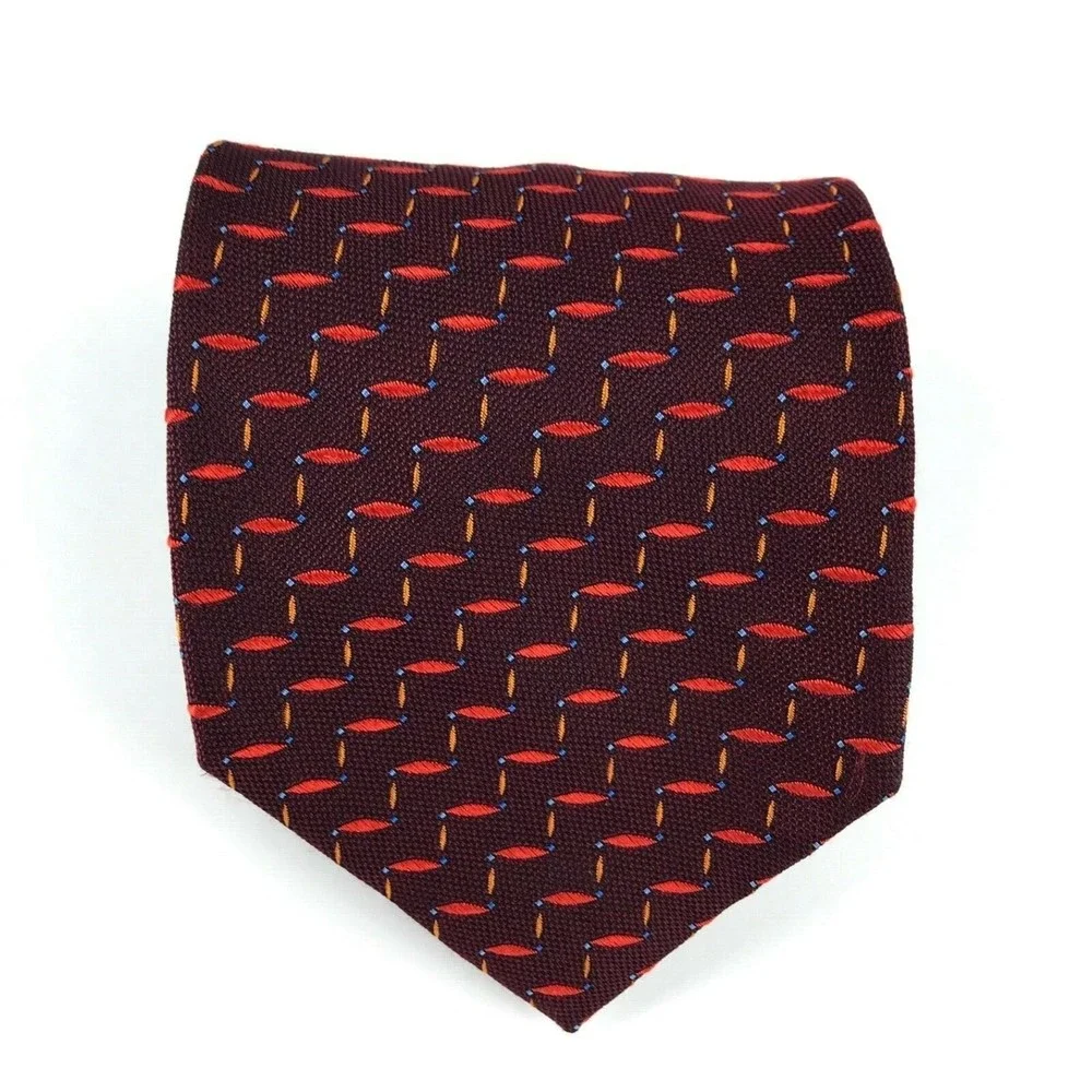 BEREND DEWITT Men's Tie Red Orange Blue Woven 100% Silk Made In Italy Necktie